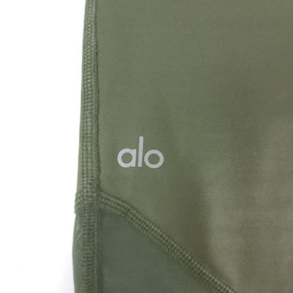 ALO YOGA Sheila High Rise Sheer Mesh Cut Out Leggings Jungle Green Olive Small - Picture 6 of 6